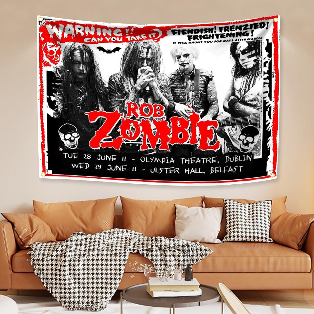 

Гобелен Роба Зомби Четыре отверстия Полиэстер Цифровая печать Флаг Баннер Рок-группа Уличное Внутреннее украшение Комната Гараж Сад 29x37in