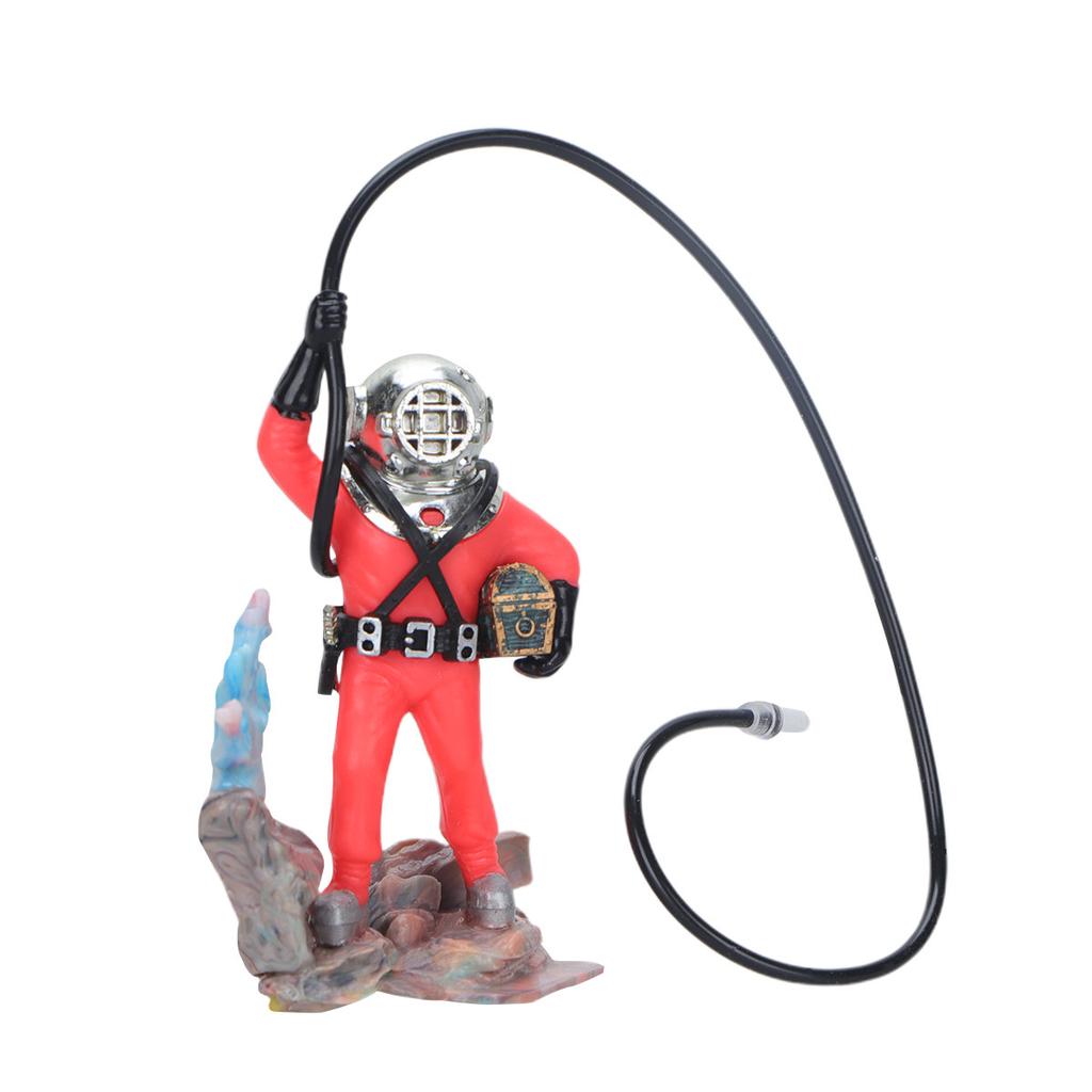Red Diver Aquarium Treasure Sculpture Resin Fish Tank Ornament Bubble Effect Underwater Decor Desktop Decoration Photo Props