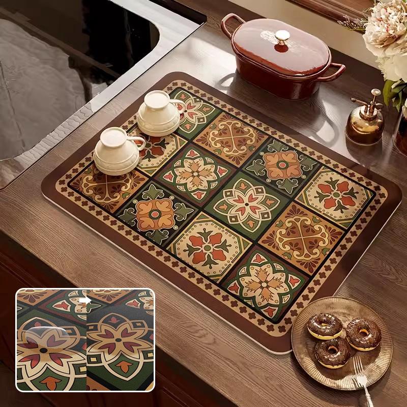 Alfombrilla de Drenaje de Cocina Almohadilla Super Absorbente Individual de Secado de Vajilla Salvamanteles Alfombrilla de Secado de Encimera Cafetera Suministros de Cocina para el Hogar