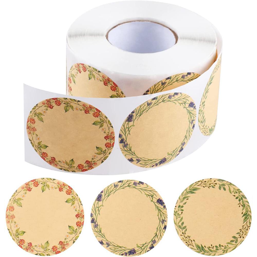 500 Stickers Kraft Paper Flowers Handwritten Decorative Seal Self-adhesive Label Paper Roll Self-adhesive Labels