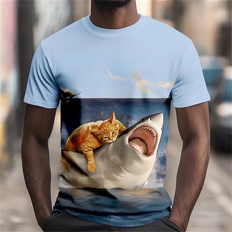 Fun Unique Animal 3D Print Men's T-Shirt Summer Loose-Fit Short-Sleeve Top Casual Crew Neck T-Shirt