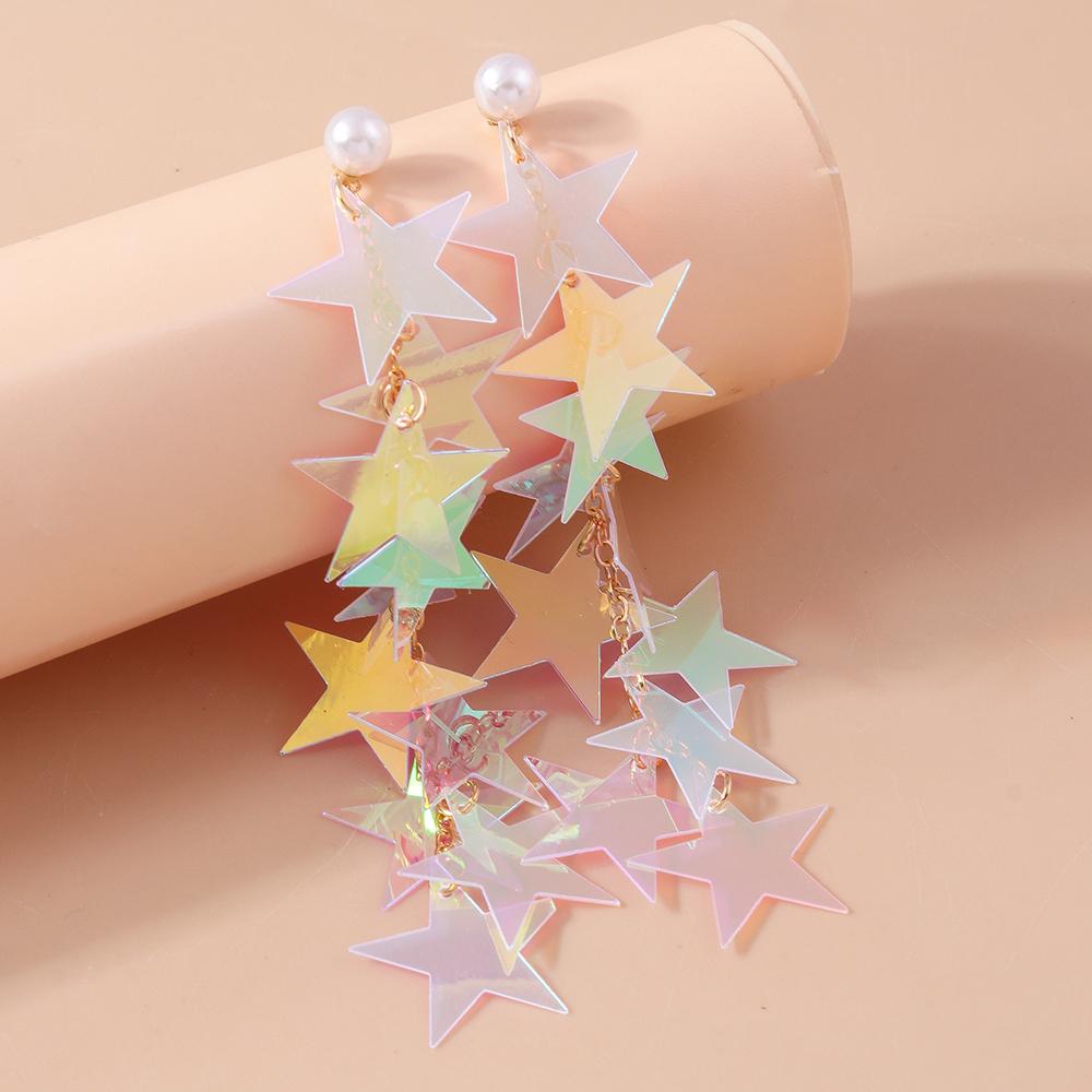 Exquisite Shiny Star Tassel Earrings for Women Girls Dangle Earrings Party Holiday Jewelry Gifts