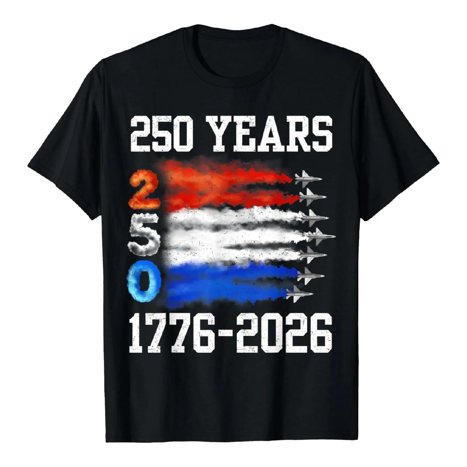 

250 Years Bicentennial 1776 2026 Graphic T-Shirt Patriotic Air Show Jet Print Tee S чёрный
