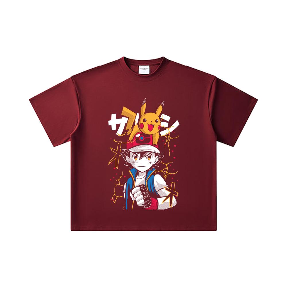 260 GSM Double Yarn 32 Count 100% Cotton Pokemon V2 Ash Print Unisex Heavy Cotton T Shirt
