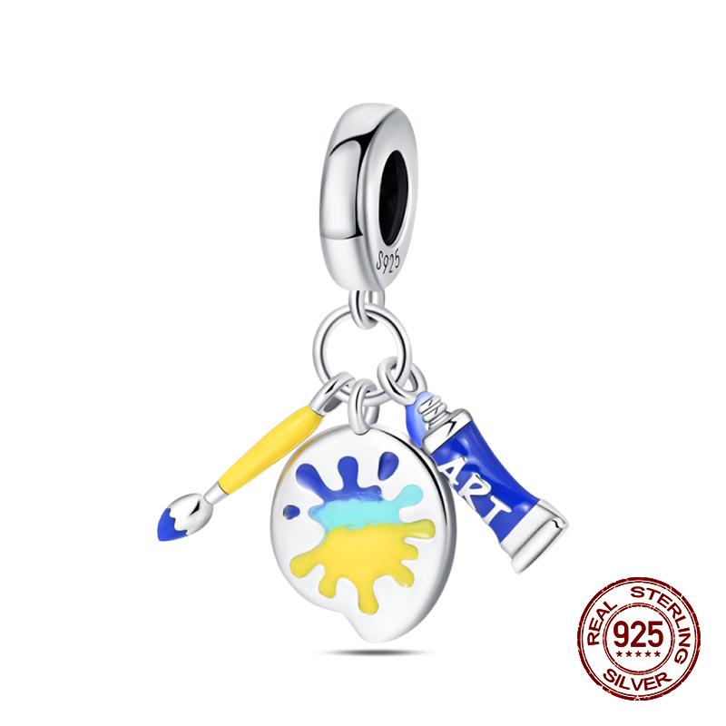 100% 925 Sterling Silver Guitar Musician Painter Doctor Career Charm Bead Fit 925 Original Bracelet DIY Souvenir Jewelry