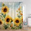 Sunflower Floral Shower Curtains Spring Plants Birds Butterfly Green Leaves Bathroom Curtain Modern Polyester Fabric Bath Decor