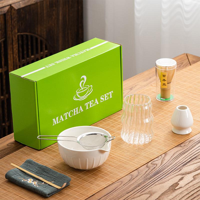 Matcha Whisk Set 7 Pcs Matcha Set Matcha Kit for Ceremony Matcha Tea Set, Matcha Whisk and Ceramic Bowl with Matcha Scoop&Sifter