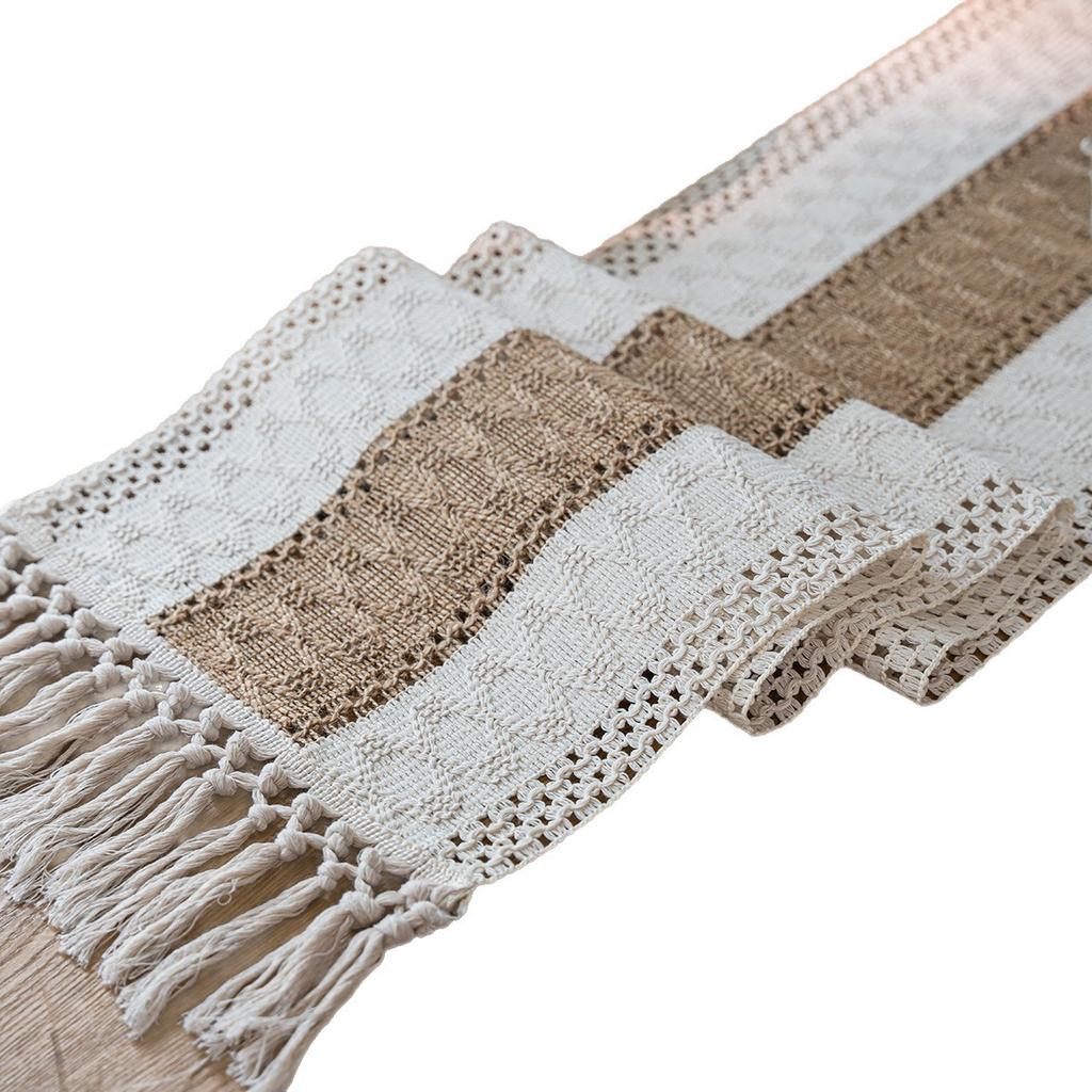 Cotton Linen Table Runner with Tassels, Woven Strip Table Decor for Dining Table Cabinet Decoration