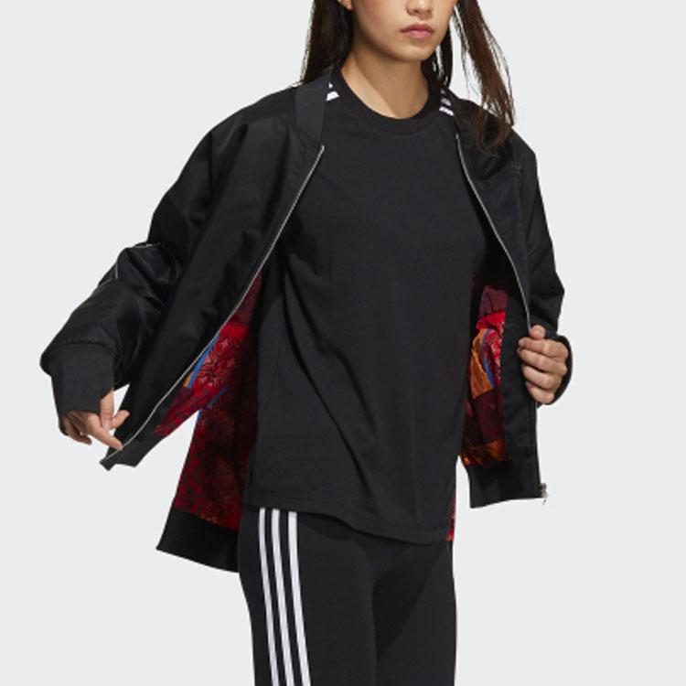 Adidas Originals Cny Spring Festival Logo Print Zipper Pilot Jacket Women Jacket Black HD0346