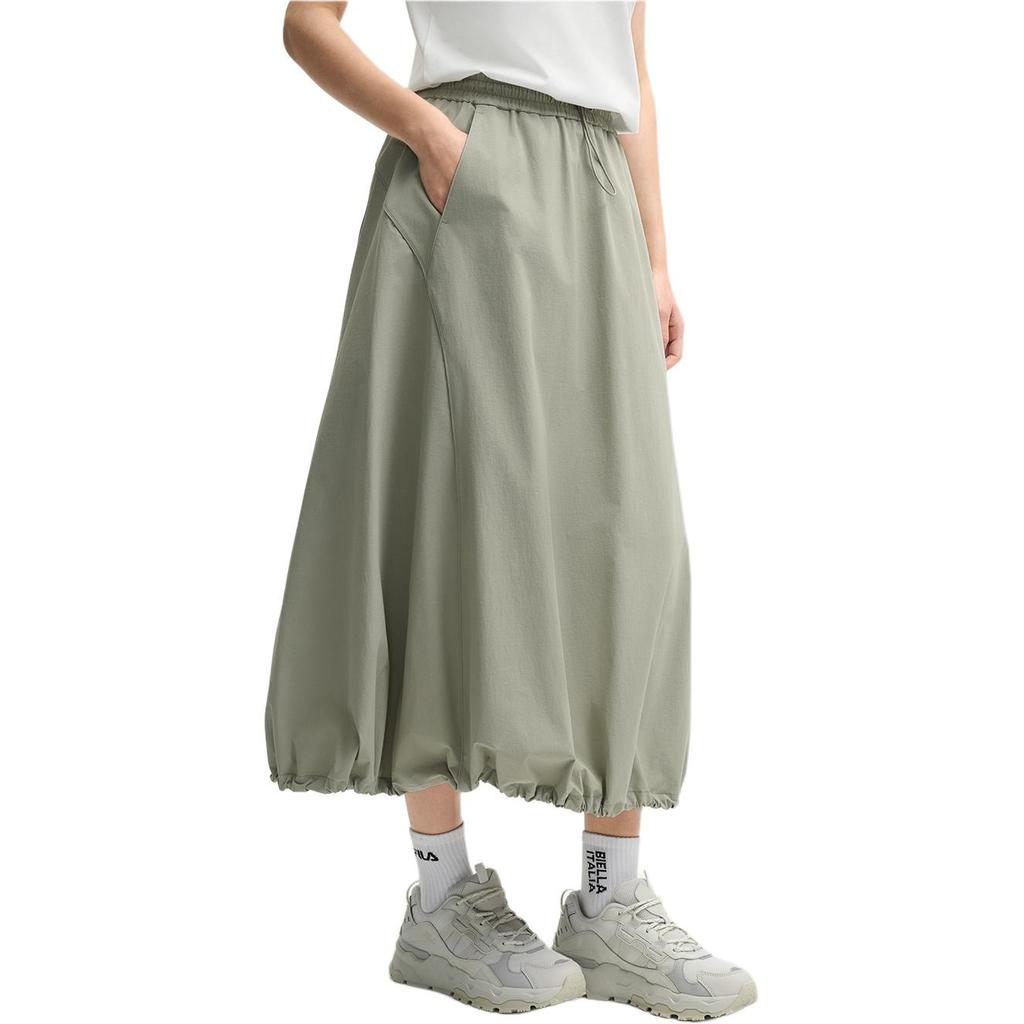 Fila Original Parachute Skirt Fashion Versatile Skin-Friendly Comfortable Casual Long Skirt Women Skirts Green Khaki F51W529307F-DK