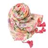 Early Spring Bright Color Tropical Plant Flower Print Cotton Linen Hand Touched Character Patterned Beach Towel Long Hanging Tassel Shawl For Women