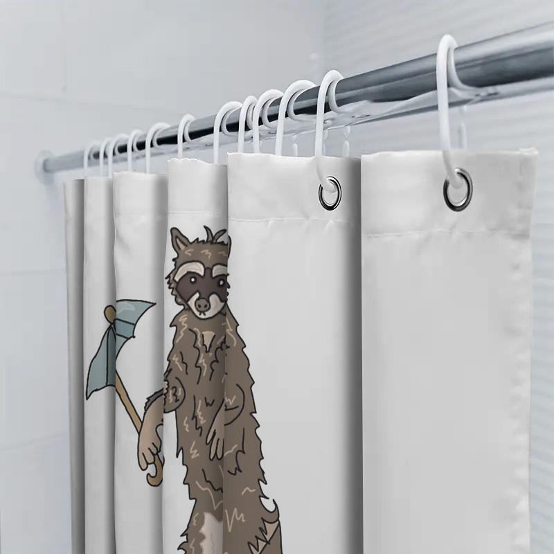 Cute Raccoon Shower Curtain Woodland Animal Bathroom Decor Forest Wildlife Washable Liner Set Nature Theme Home Textile