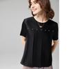 Wudao Light Luxury Pleated Beaded Round Neck Short Sleeve T-Shirt