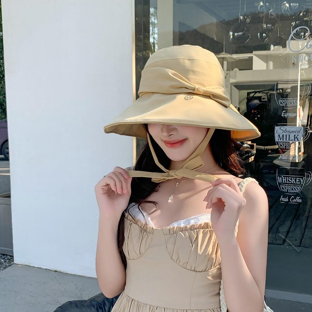 2025 new hat bow solid color basin hat versatile fashion casual bucket hat spring and summer sunshade sun protection