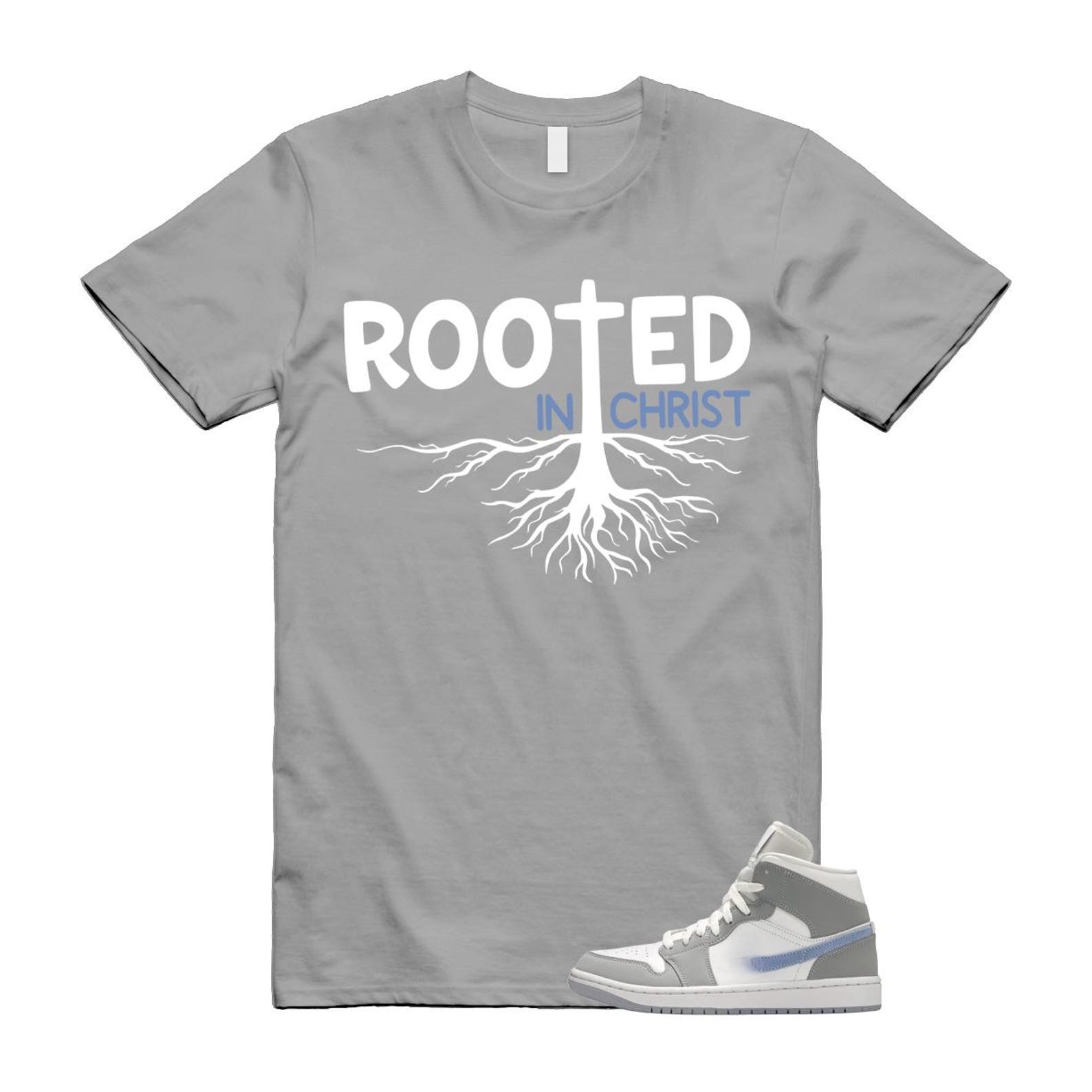 1 Wolf Grey Aluminum Blue White Mid T Shirt Match ROOTED L