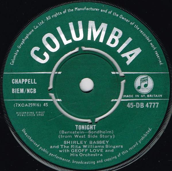 

7inch Record SHIRLEY BASSEY & THE RITA WILLIAMS - Tonight 45DB4777 Columbia 1962 UK Pop Used