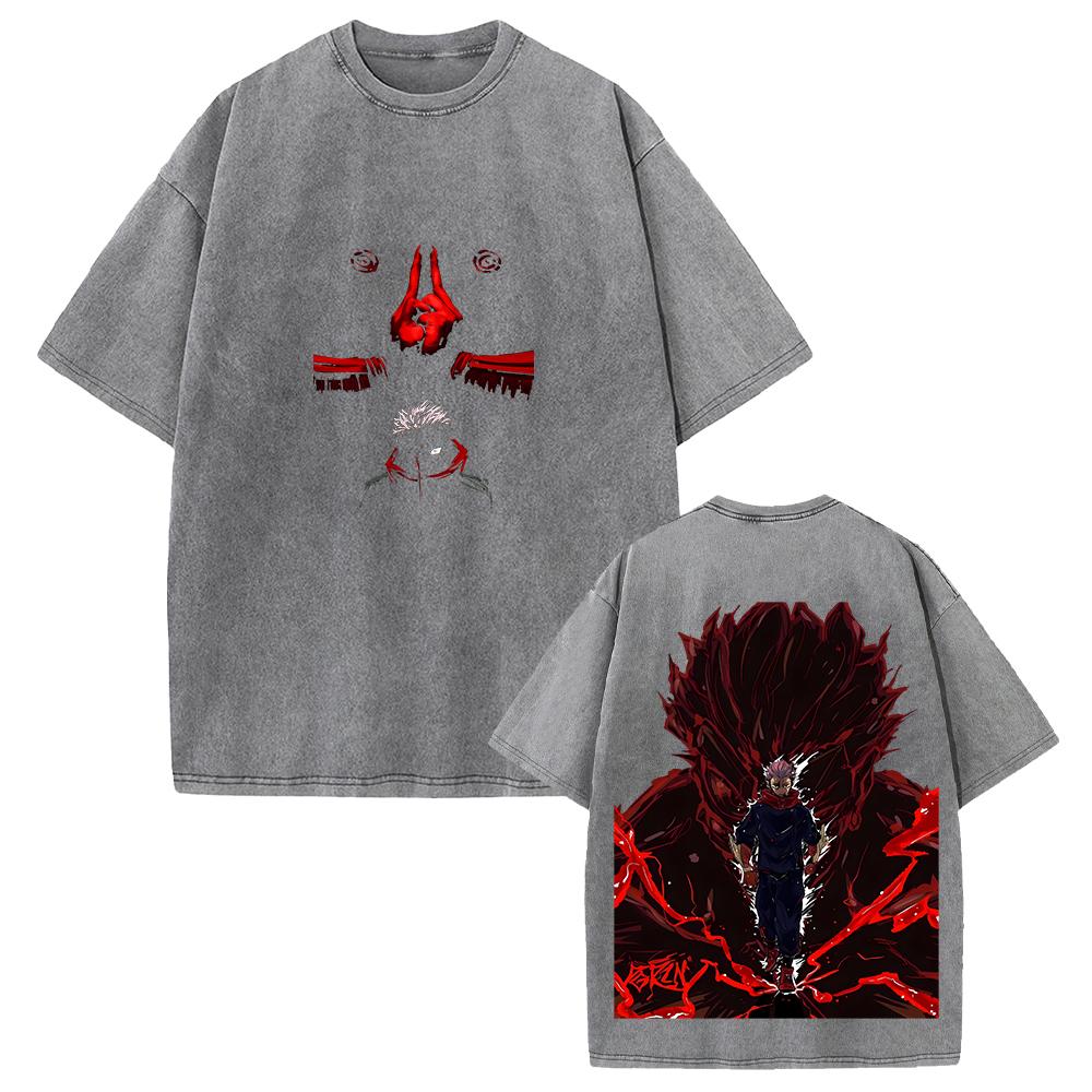 Itadori Yuji Jujutsu Kaisen Cool Clothing Men Women Manga T-shirts Vintage Washed T Shirt Casual Cotton Tee Harajuku Male Tshirt