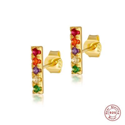 Ohrringe Damen-Ohrstecker, goldfarben, 925er Sterlingsilber, einreihige runde Perlen, Mikro-Zirkon-Ohrringe für Hochzeit