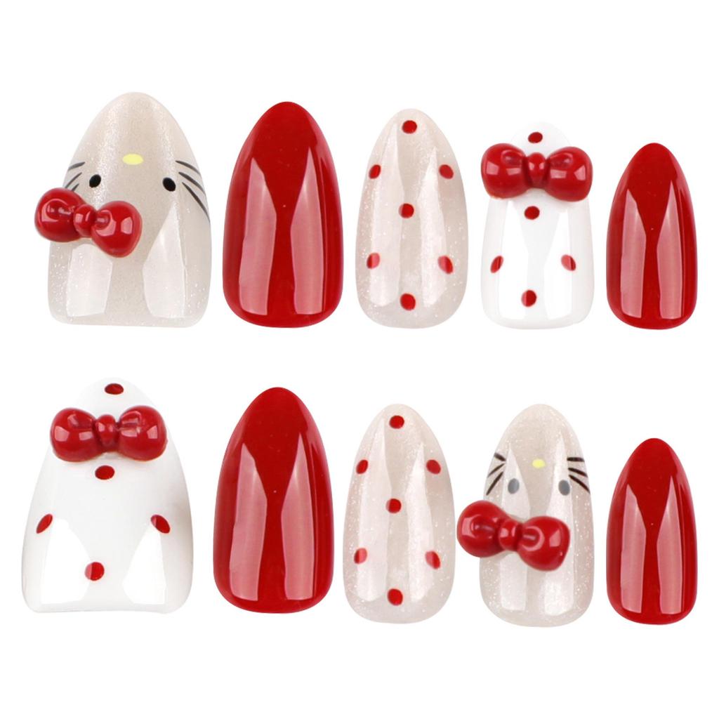 Sweet Japanese Cat Eye Press-On Nails with Cute Bow Design - Hot Selling Fake Nails