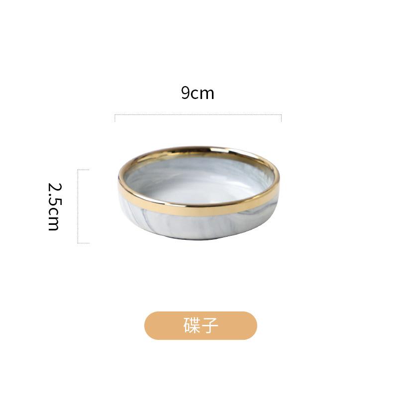 

8 * 2.5cm Nordic Creative Marble Round Ceramic Soy Sauce Small Dishes Hotel Seasoning Dish Family Kitchen Supplies Snack Dish