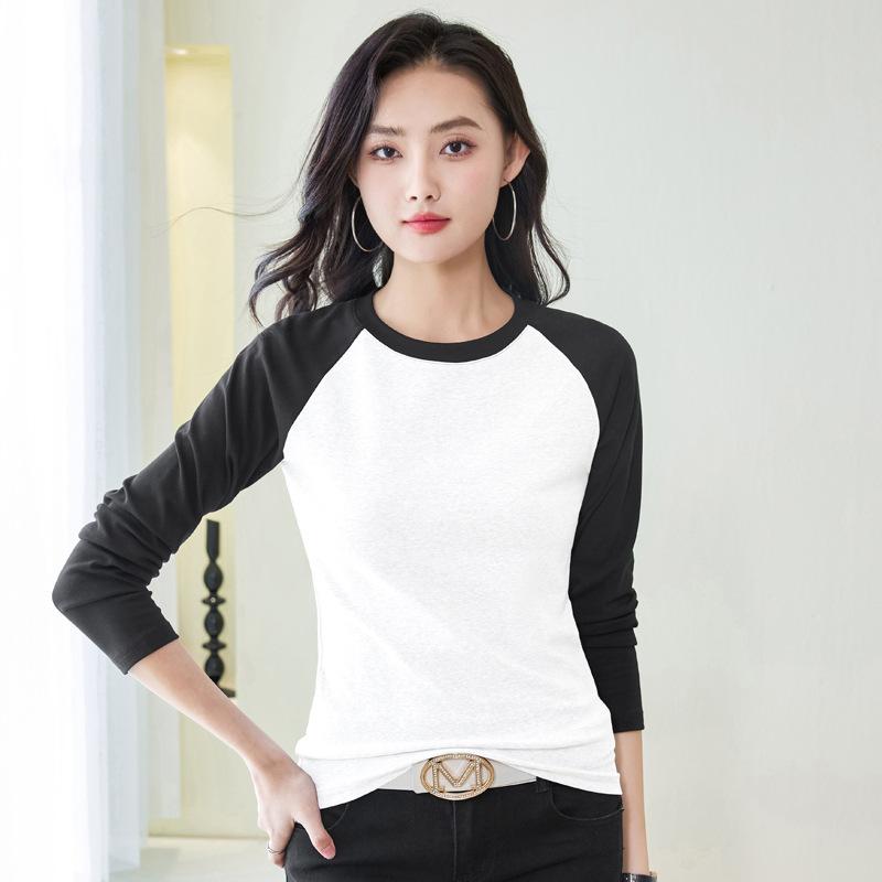 Autumn Women's Clashing Colour Round Neck Long Sleeve T-Shirt