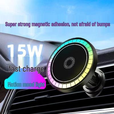 Magnetic Car Wireless Charger & Phone Holder with RGB Lights - 15W Fast Charge