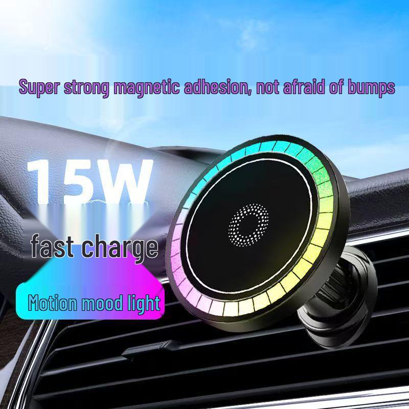 Magnetic Car Wireless Charger & Phone Holder with RGB Lights - 15W Fast Charge