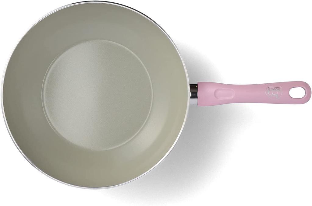 Greenpan Green Chef Deep Wok Induction Interior and and Easy To Earthy Quartz Pink Pan, 28cm, Compatible, Ceramic-Coated Exterior, Non-Stick Clean,