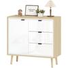 Sideboard, Door, 3 Drawers, Adjustable Shelf, 80 x 35 x 77 cm, White and Oak
