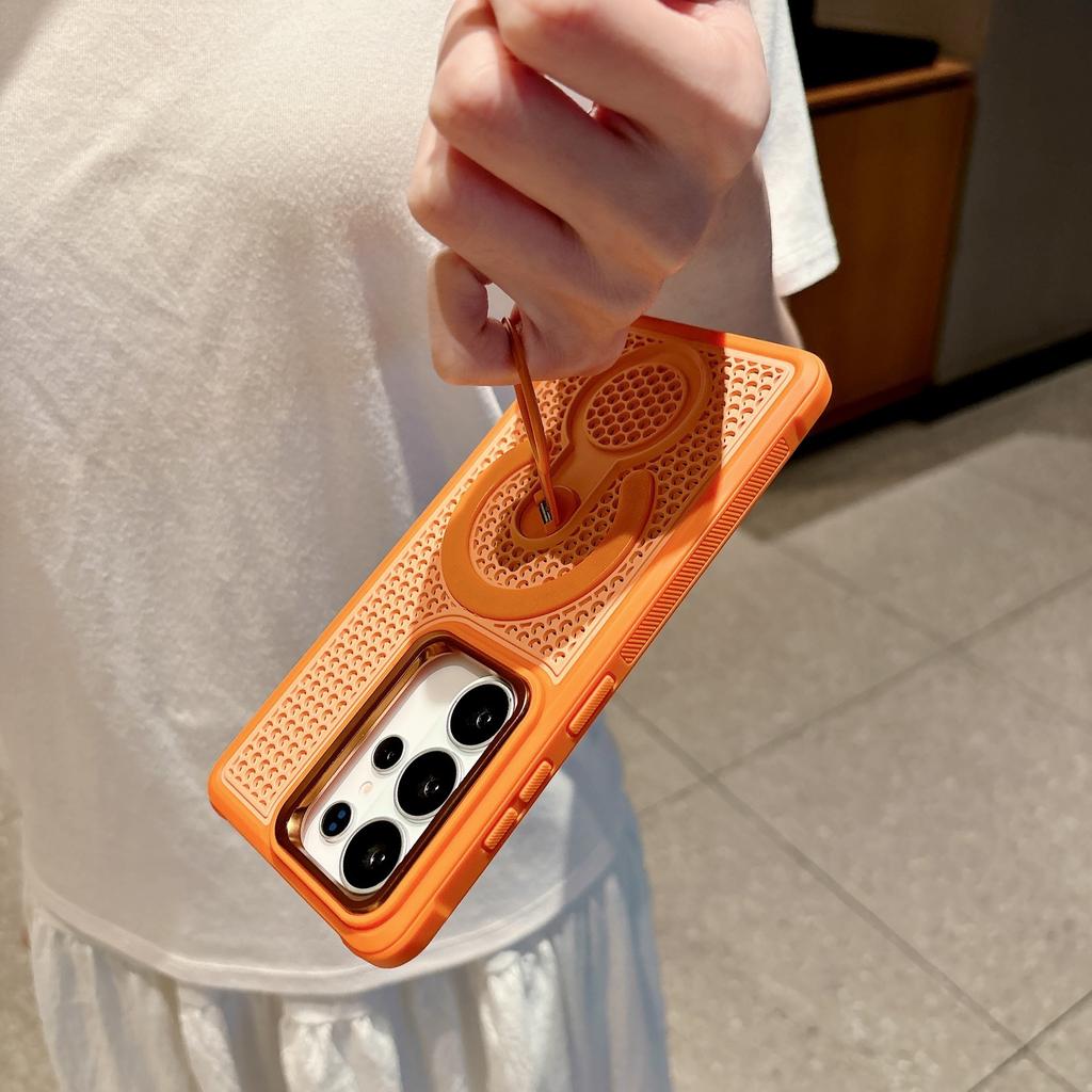 Rotating Ring Bracket Magnetic Mobile Phone Case Suitable for Samsung S26ULTRA Breathable Heat Dissipation Mesh Case S25/S24