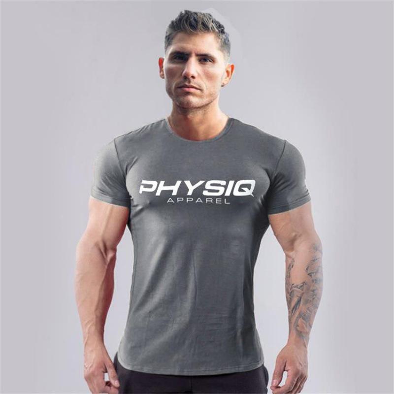 Muscle Fitness Short Sleeve Cotton T-shirt - Elastic, Breathable, Sweat-Wicking Round Neck for Summer Sports