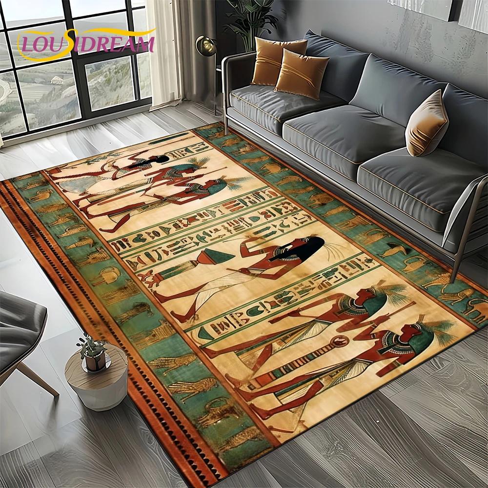 2025 Antico Egitto Mitologia Geroglifica Pittura Murale Tappeto Tappetino per Soggiorno Camera da Letto Decorazione Divano, Tappetino Antiscivolo