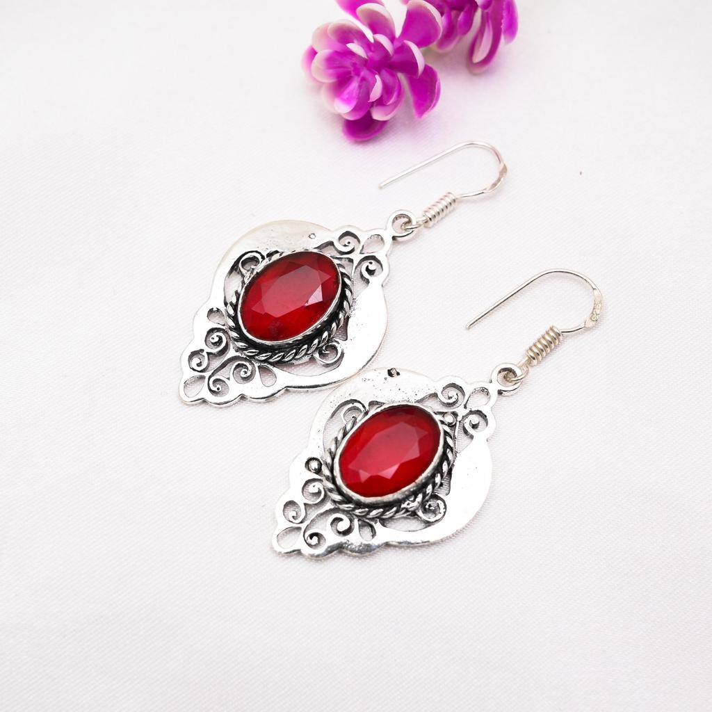 Ruby Earrings Gemstone Jewelry, 925 Solid Sterling Silver Handmade Earrings, Latest Design Jewelry
