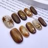Hand-Painted Maple Leaf Cat Eye Gradient Nail Tips - Short Oval, Autumn/Winter Nails