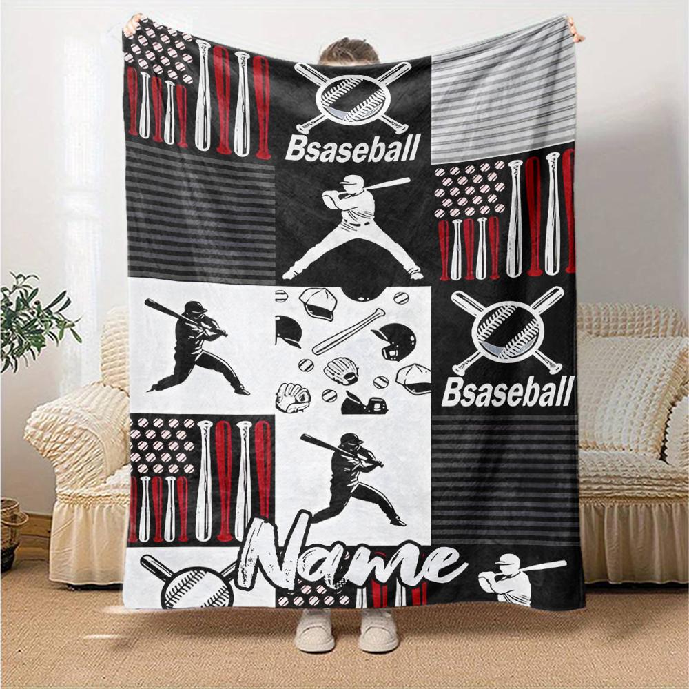 Custom Name Baseball Theme Printed Blanket - Perfect for Couch, Bed, Travel & Outdoor Use | Machine Washable, Cozy & Durable.
