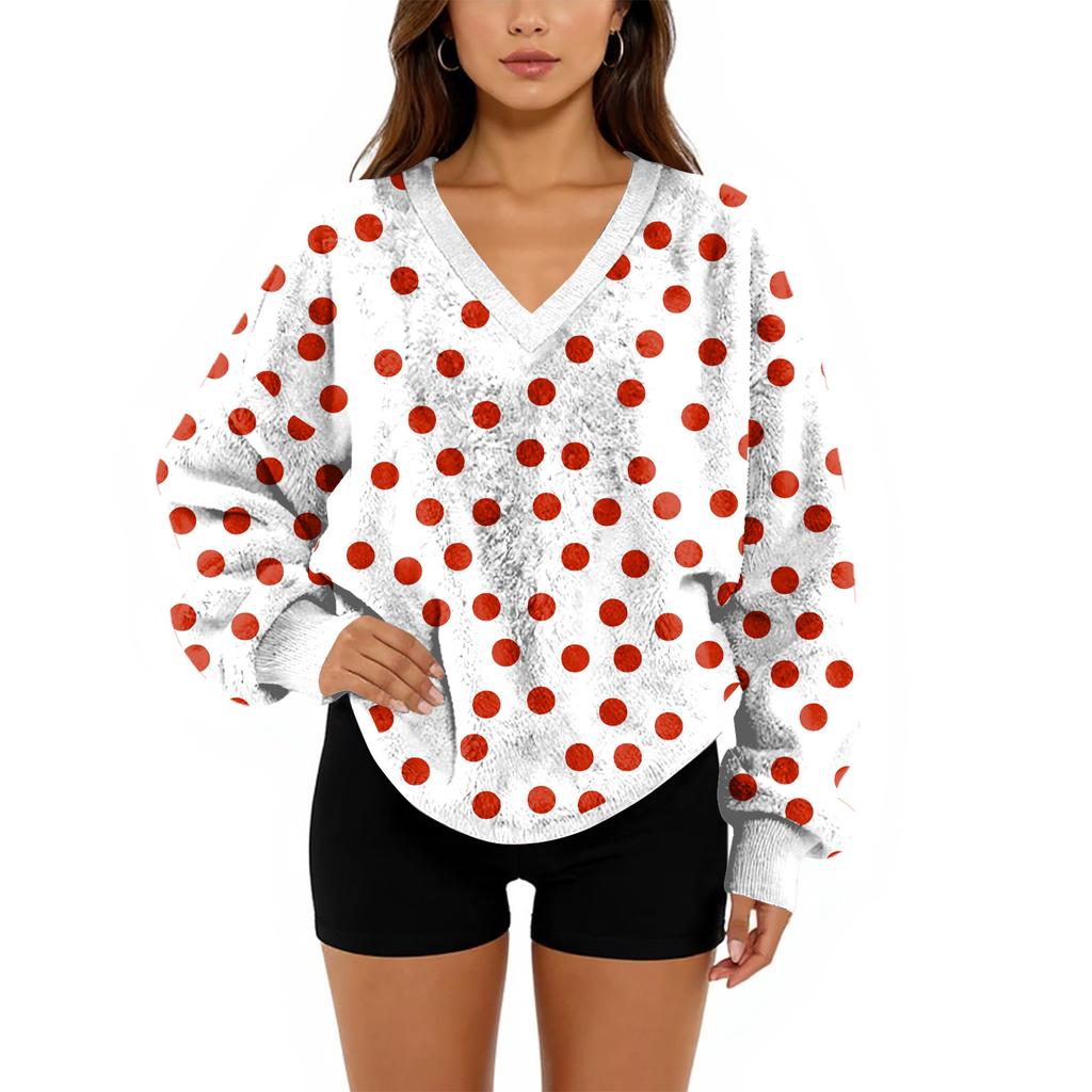 Women's V-Neck Sweatshirt Plush Solid Color Casual Fashion Long Sleeve With Pocketed Pullover Top