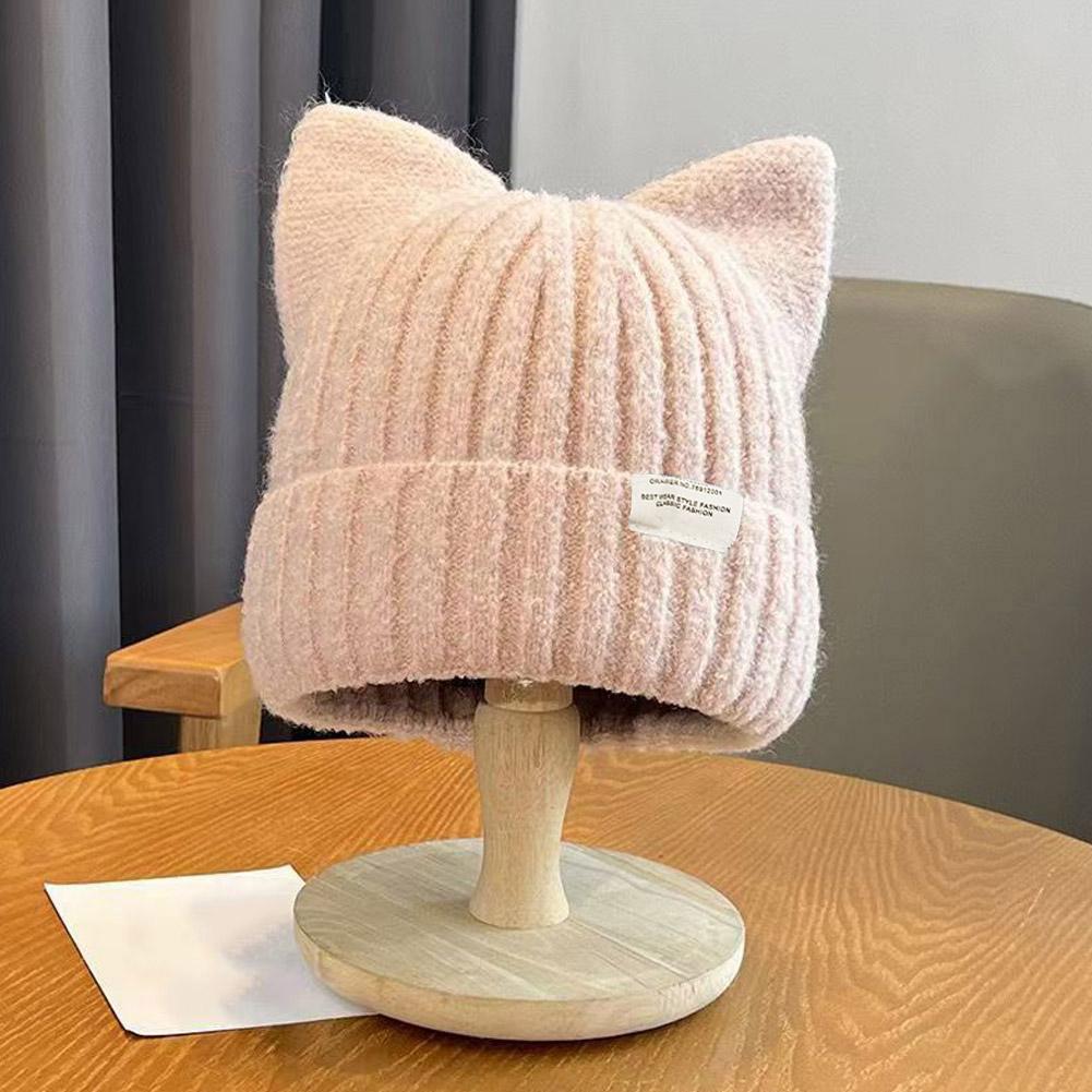 Fashion Cat Ear Hat Cute Beanie Hat Knit Winter Cap Warm Slouchy Crochet Hat For Women Girls Ski Cycling Snowboard Travel