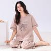 Pajamas women's summer pure cotton short-sleeved printed cropped pants thin cotton women's loungewear summer loose large size set