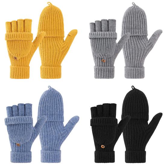 Winter Knitted Fingerless Gloves Knit Convertible Mittens with Flip Cover Men Women Warm Mittens for Typing Driving Stocking Stuffers Gifts