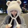 Korean Faux Fur Bucket Hat Warm Women Fluffy Hats Trendy Cute Bear Ear Hat  Lady