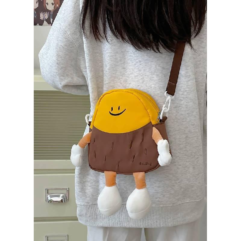Charming Japanese Style Plush Potato Cartoon Crossbody Bag For Kids With Fun Print