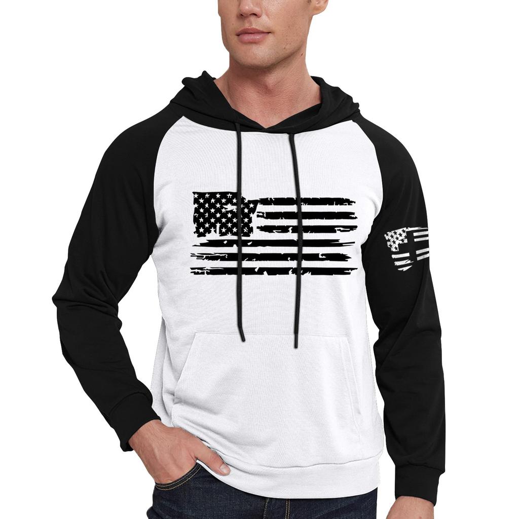 Herren Lässiges Kapuzen-Sweatshirt mit Kordelzug, lang, mit Flaggen-Print und Taschen