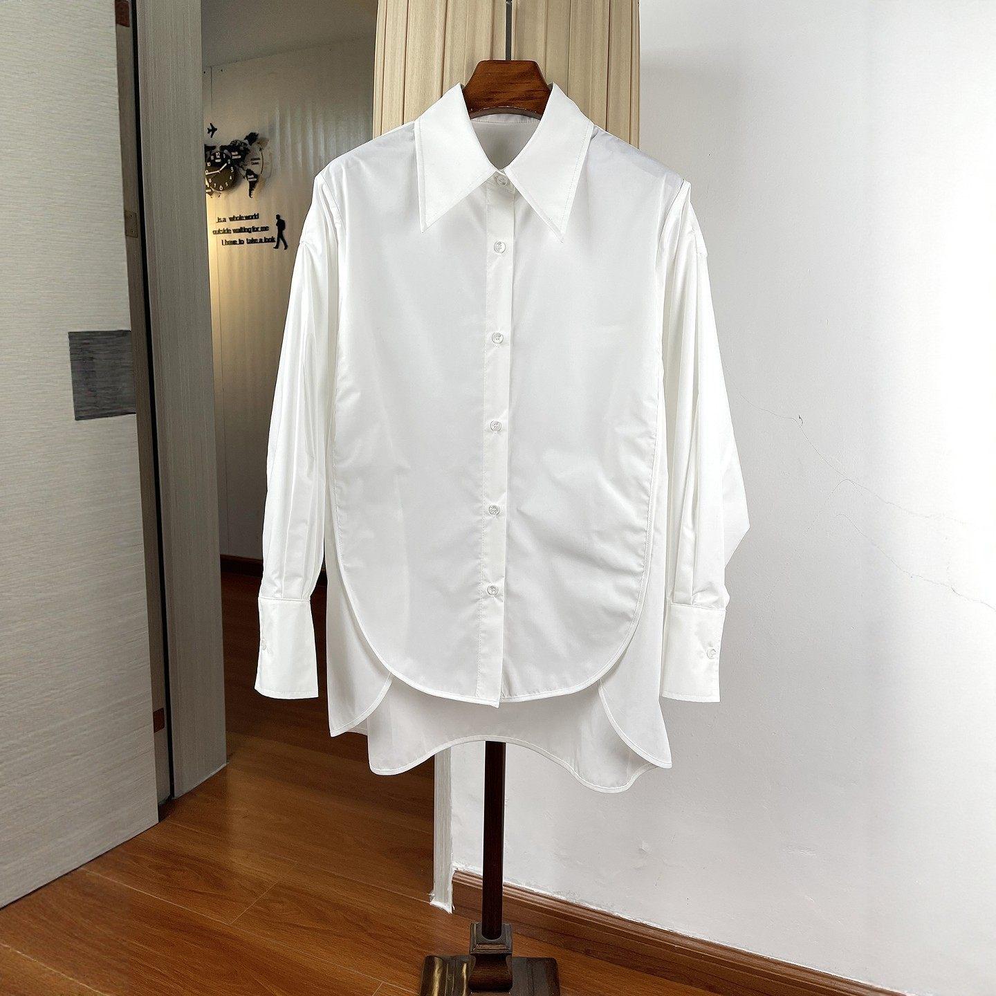 

Женская белая рубашка с воротником-поло, длинным рукавом, асимметричным силуэтом, средней длины, модный нишевый повседневный топ S белый