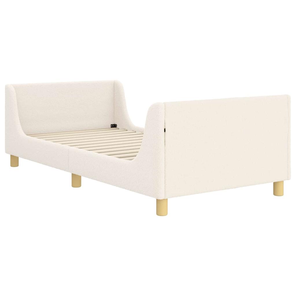 Children s Bed Frame with Headboard Cream 90 x 200 cm Boucle