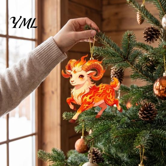 Holiday Party Ornaments Christmas Acrylic Goat Ornament, Sheep Hanging Decoration for Xmas Tree, Shaped Ornament 2D Flat Animal Pendant Festive Decor