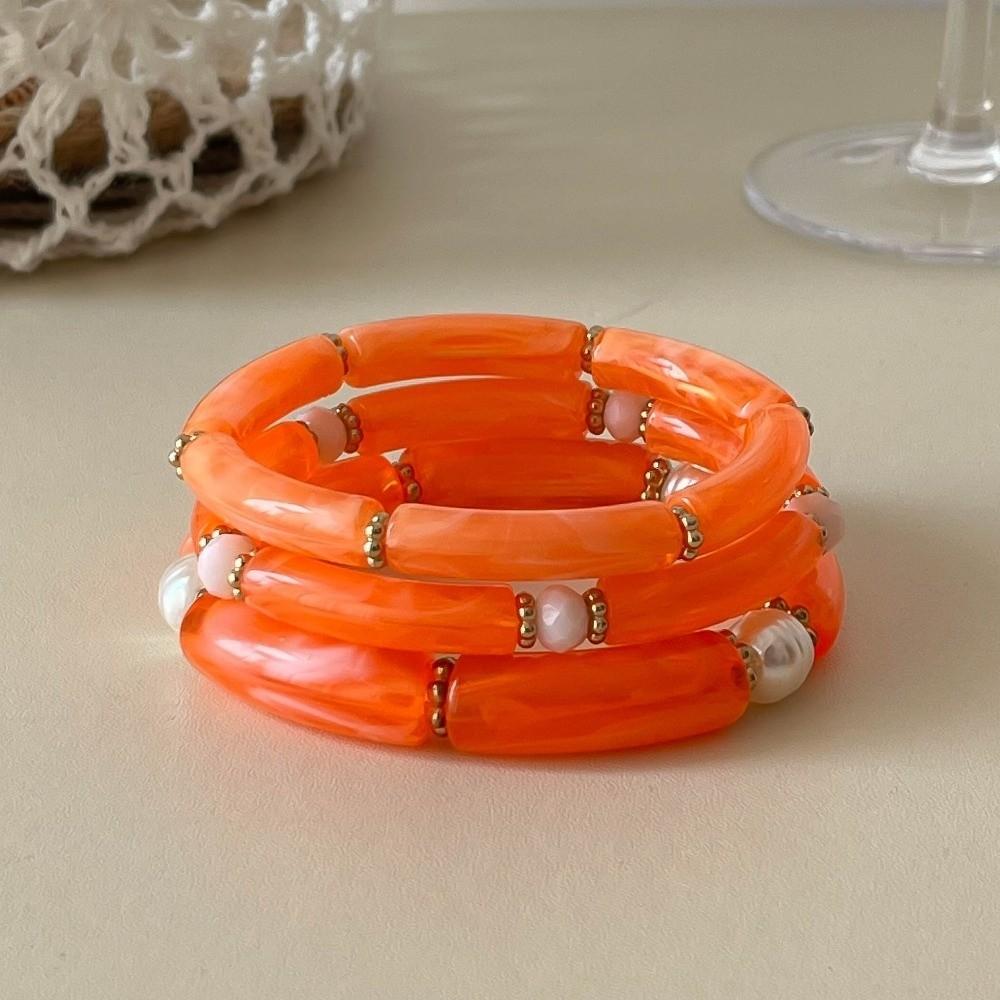 3Pcs/Set Multicolour Beads Resin Bracelet Punk Cuff Bracelet Set New Bamboo Pipe Bangles Gifts