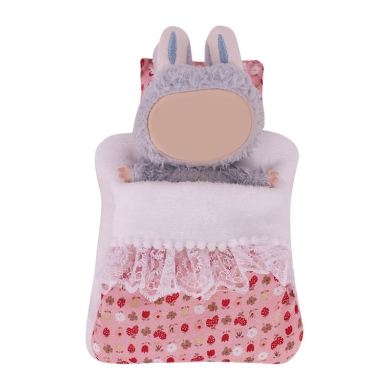 Popular Doll Bed With Flower Pattern Detachable Pillows And Sleeping Bag For Plush Dolls 17cm Plush Figure Doll Display