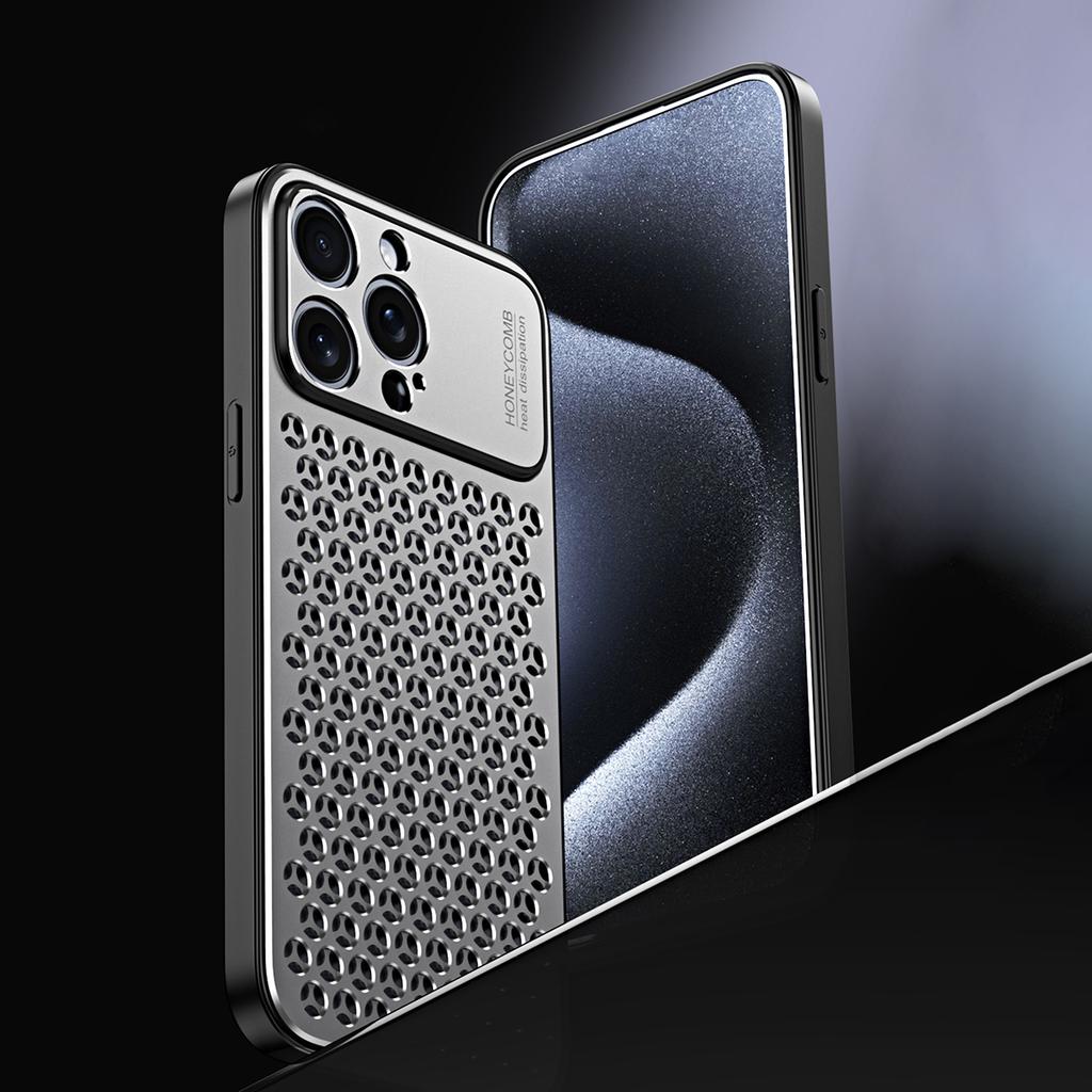 Phone Case for iPhone 15 Pro Honeycomb Texture Aluminum Alloy+TPU Cell Phone Cover