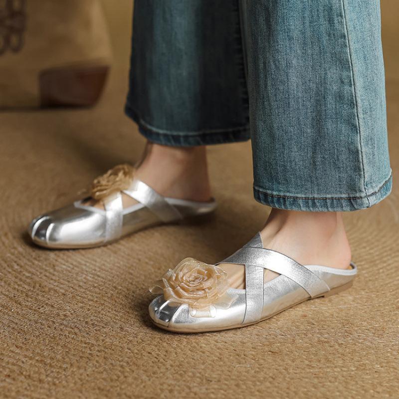 Summer Comfortable Soft Bag Head Slippers New Flat Slippers Casual Solid Color Beef Tendon Soft Bottom Leather Sandals Low Heel