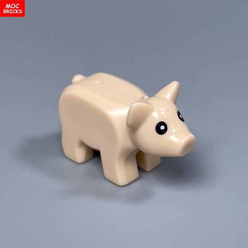 Non-Toxic Moc Bricks City Animal Little Pink Pig Zoo Farm Model Accessories Particles Assembled Educational Kids Toys